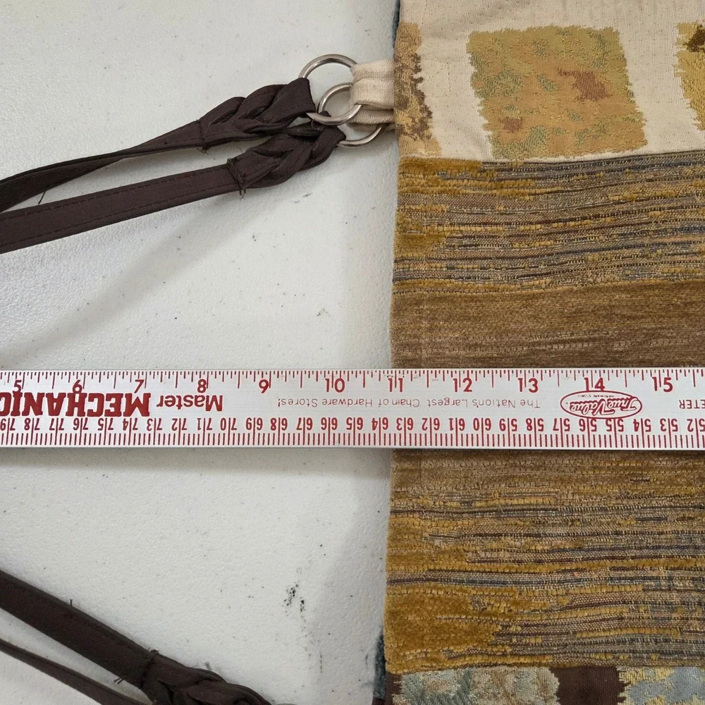Large Patchwork Tapestry Tote Bag Boho‎ Braided Strap Blue Brown Mustard Handbag